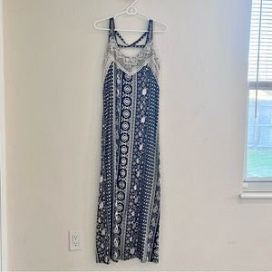 Charming Charlie Aztec Print Maxi Dress. Cross back straps. Medium.